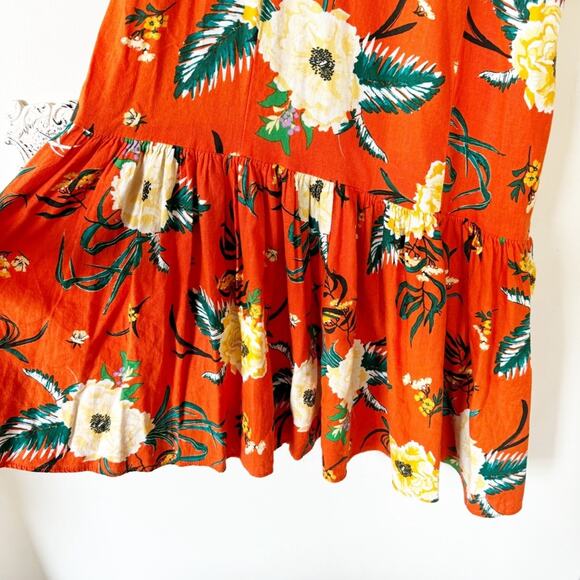 Urban Outfitters Carmen Tropical Floral Linen One Shoulder Ruffle Midi Dress S - Picture 5 of 10
